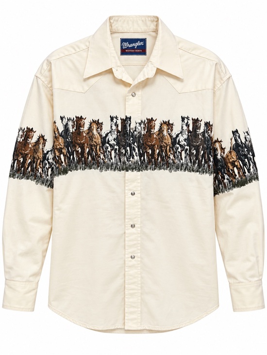 Wrangler Other - Vintage Wrangler Western Horse Print Pearl Snap Shirt Large Cream